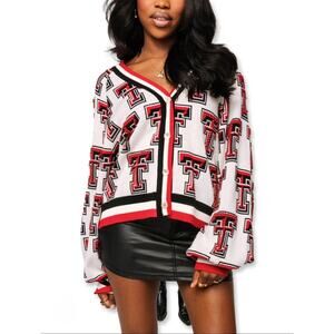 NEW Texas Tech NCAA Queen of Sparkles Repeating Beaded Double T Cardigan Sz. 3XL